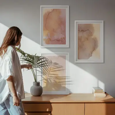 Wanddecoratieset schilderijen warme aquarellen met kleurrijke texturen