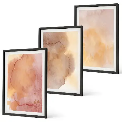 Wanddecoratieset schilderijen warme aquarellen met kleurrijke texturen