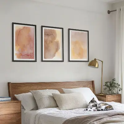 Wanddecoratieset schilderijen warme aquarellen met kleurrijke texturen
