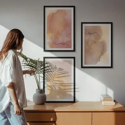 Wanddecoratieset schilderijen warme aquarellen met kleurrijke texturen