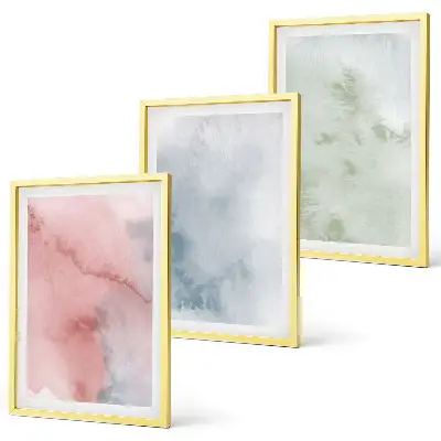 Set wanddecoratie met schilderijen pastelkleurige aquarelstructuren