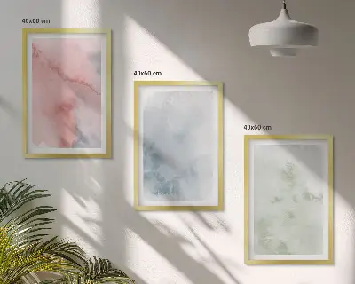 Set wanddecoratie met schilderijen pastelkleurige aquarelstructuren