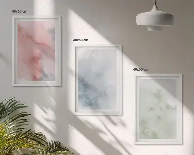 Set wanddecoratie met schilderijen pastelkleurige aquarelstructuren