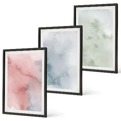Set wanddecoratie met schilderijen pastelkleurige aquarelstructuren