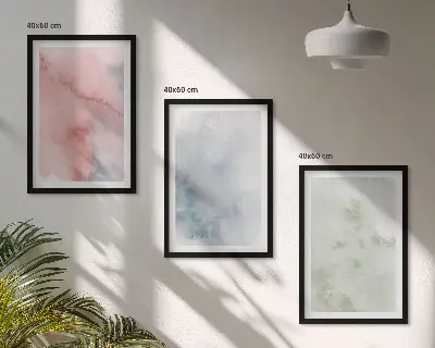Set wanddecoratie met schilderijen pastelkleurige aquarelstructuren