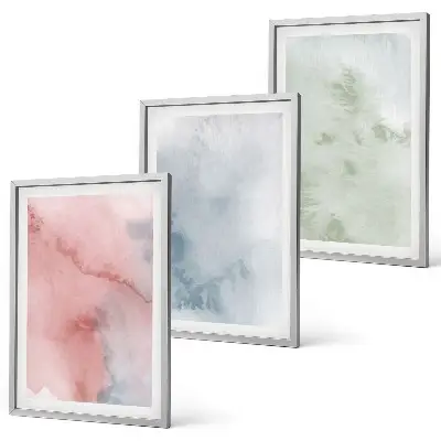 Set wanddecoratie met schilderijen pastelkleurige aquarelstructuren