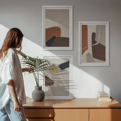 Set van wanddecoratie schilderijen abstracte schilderijen in boho stijl