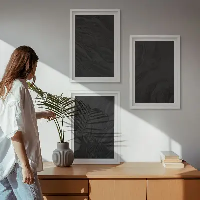 Wanddecoratieset schilderijen met donker marmeren elegante texturen