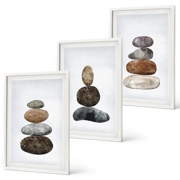 Set wanddecoratie met minimalistische stenen in boho-stijl set van schilderijen