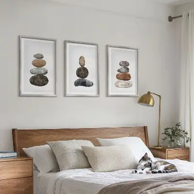 Set wanddecoratie met minimalistische stenen in boho-stijl set van schilderijen