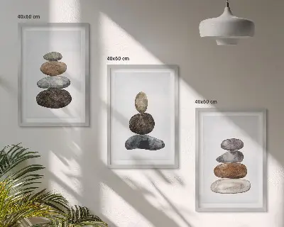 Set wanddecoratie met minimalistische stenen in boho-stijl set van schilderijen