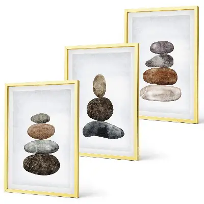 Set wanddecoratie met minimalistische stenen in boho-stijl set van schilderijen
