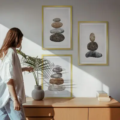 Set wanddecoratie met minimalistische stenen in boho-stijl set van schilderijen