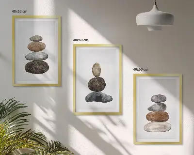 Set wanddecoratie met minimalistische stenen in boho-stijl set van schilderijen