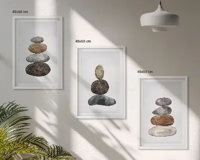 Set wanddecoratie met minimalistische stenen in boho-stijl set van schilderijen