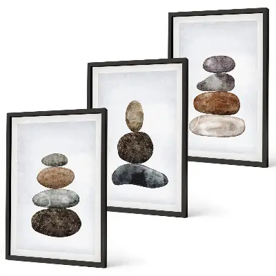 Set wanddecoratie met minimalistische stenen in boho-stijl set van schilderijen