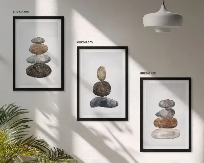 Set wanddecoratie met minimalistische stenen in boho-stijl set van schilderijen