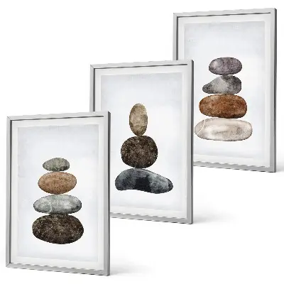 Set wanddecoratie met minimalistische stenen in boho-stijl set van schilderijen
