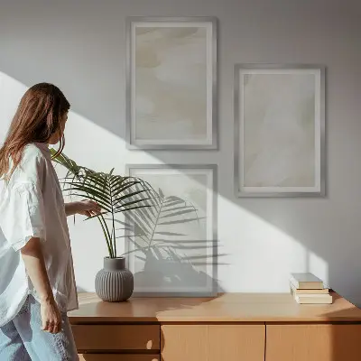 Wanddecoratieset schilderijen abstracte boho stijl in lichte kleuren
