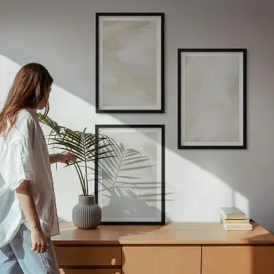 Wanddecoratieset schilderijen abstracte boho stijl in lichte kleuren