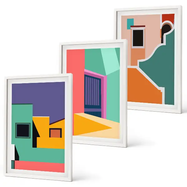 Fotowand met kleurrijke illustraties van de stad