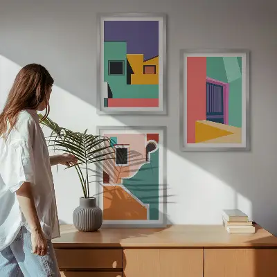 Fotowand met kleurrijke illustraties van de stad