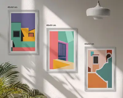 Fotowand met kleurrijke illustraties van de stad