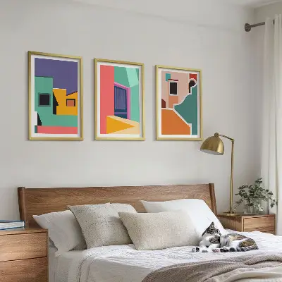 Fotowand met kleurrijke illustraties van de stad