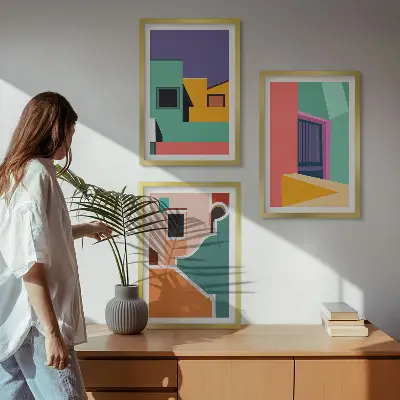 Fotowand met kleurrijke illustraties van de stad