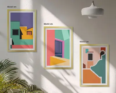 Fotowand met kleurrijke illustraties van de stad