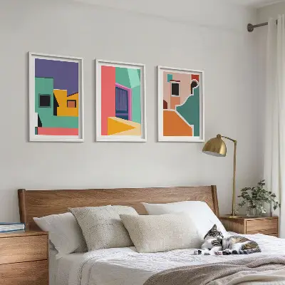 Fotowand met kleurrijke illustraties van de stad