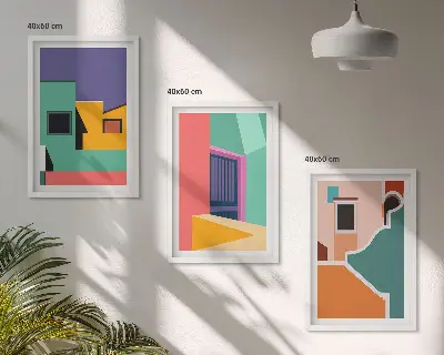 Fotowand met kleurrijke illustraties van de stad