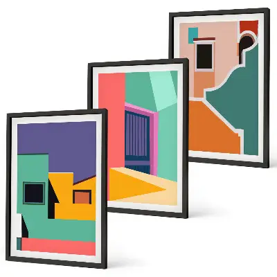 Fotowand met kleurrijke illustraties van de stad