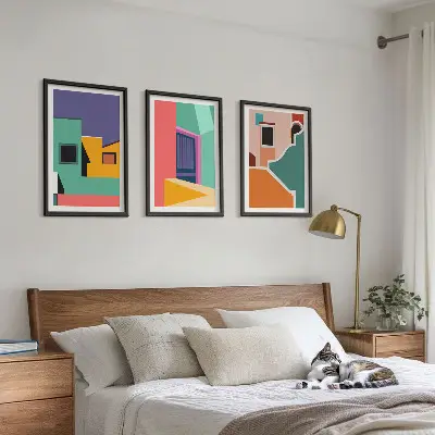 Fotowand met kleurrijke illustraties van de stad