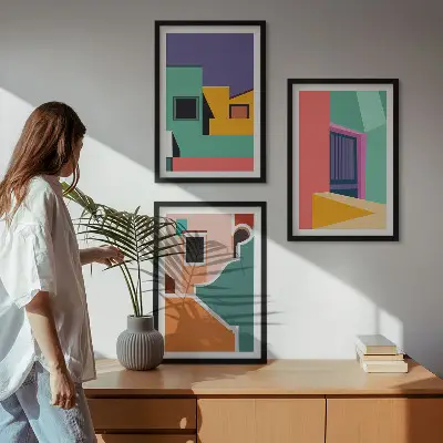 Fotowand met kleurrijke illustraties van de stad