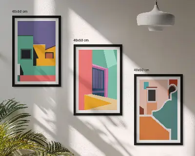 Fotowand met kleurrijke illustraties van de stad
