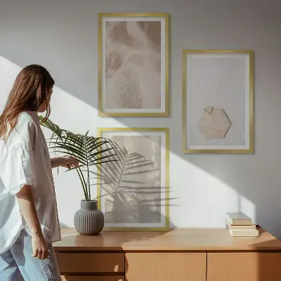 Set wanddecoratie met schilderijen subtiele boho texturen van de natuur
