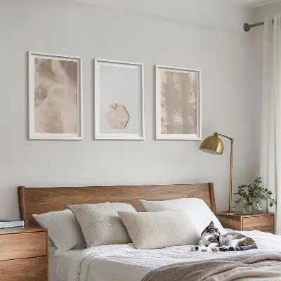 Set wanddecoratie met schilderijen subtiele boho texturen van de natuur