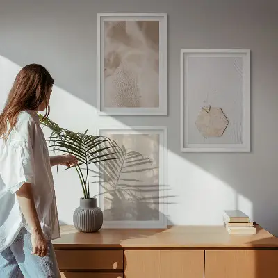 Set wanddecoratie met schilderijen subtiele boho texturen van de natuur