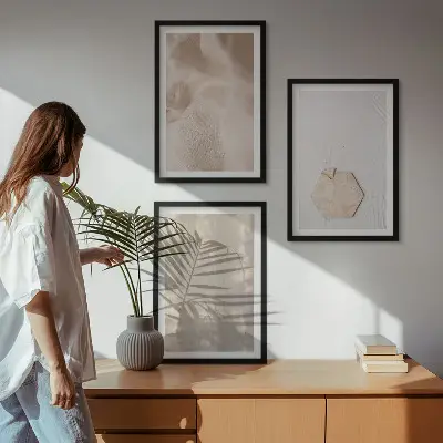 Set wanddecoratie met schilderijen subtiele boho texturen van de natuur