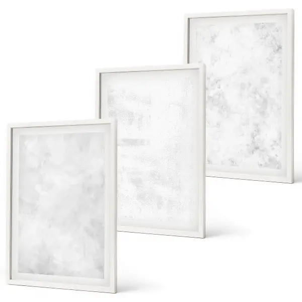 Wanddecoratieset schilderijen met minimalistische witte vlekken op een achtergrond