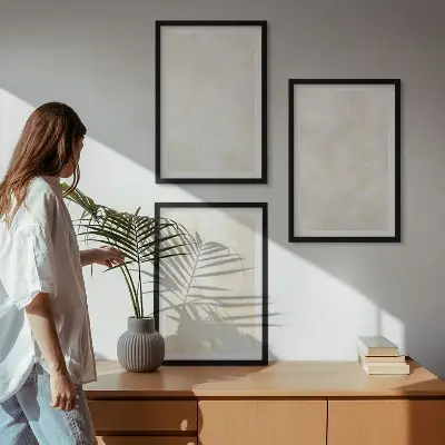 Set van schilderijen met heldere verftexturen in designstijl