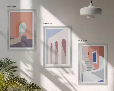 Wanddecoratieset met minimalistische architectuurillustraties set van schilderijen