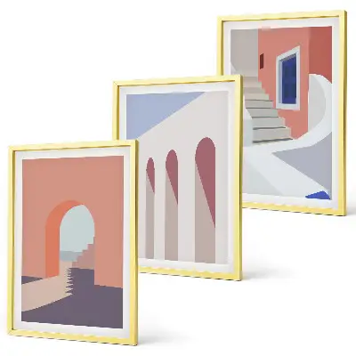 Wanddecoratieset met minimalistische architectuurillustraties set van schilderijen