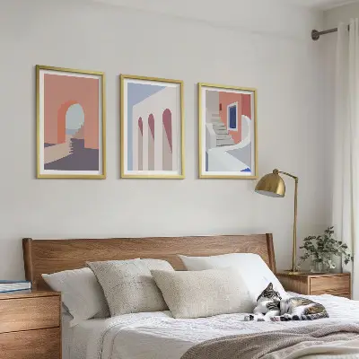 Wanddecoratieset met minimalistische architectuurillustraties set van schilderijen