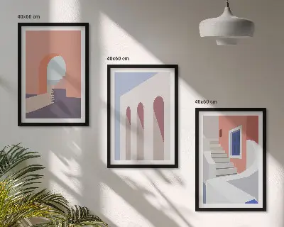 Wanddecoratieset met minimalistische architectuurillustraties set van schilderijen