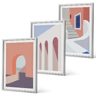 Wanddecoratieset met minimalistische architectuurillustraties set van schilderijen
