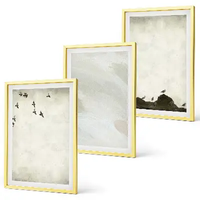 Wanddecoratieset met schilderijen vogels tussen rotsen met penseelstreken
