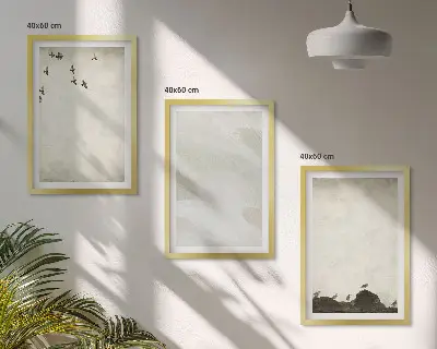 Wanddecoratieset met schilderijen vogels tussen rotsen met penseelstreken