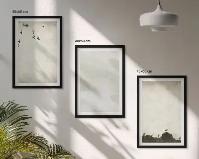 Wanddecoratieset met schilderijen vogels tussen rotsen met penseelstreken